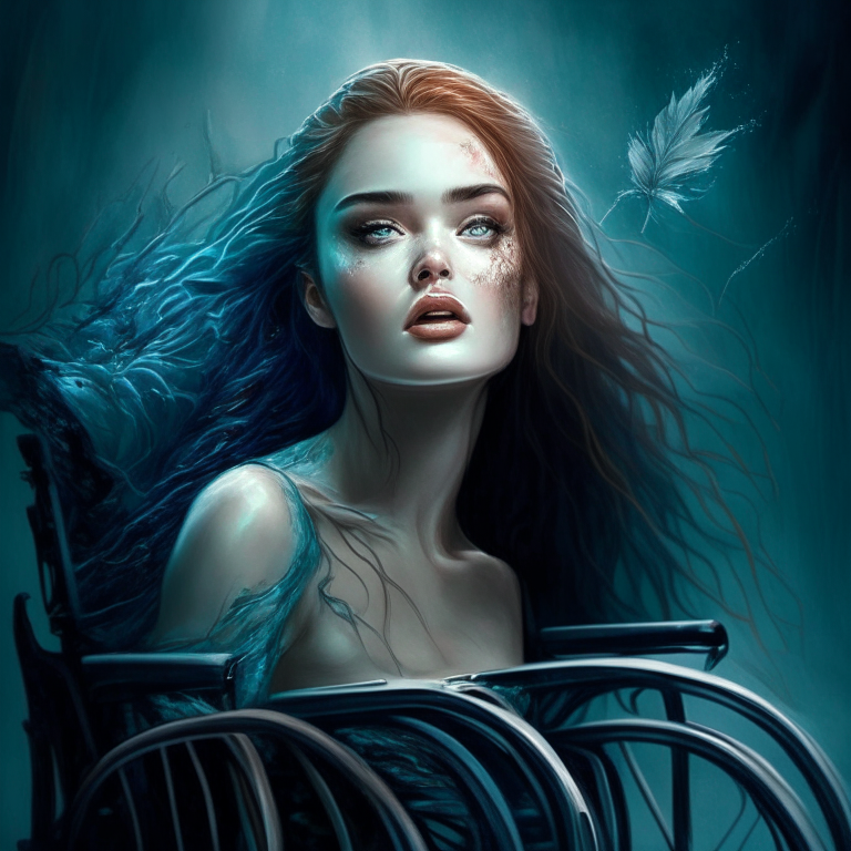 A beautiful young woman, she is a mutation between a human and a siren, she  is in a wheelchair 