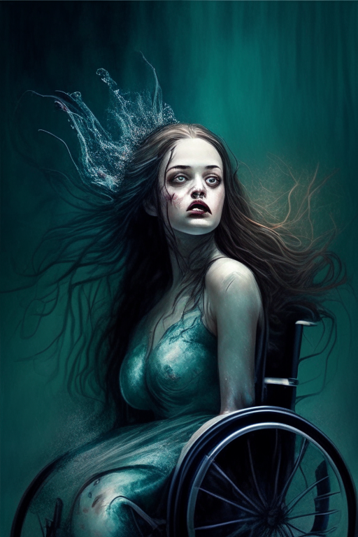 “young woman, she is a mutation between a human and a siren, she is in a wheelchair”