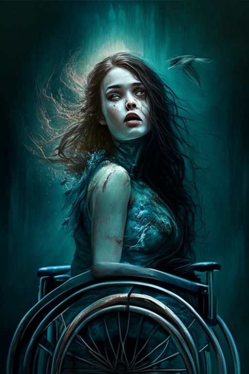 A young woman, she is a mutation between a human and a siren, she is in a wheelchair