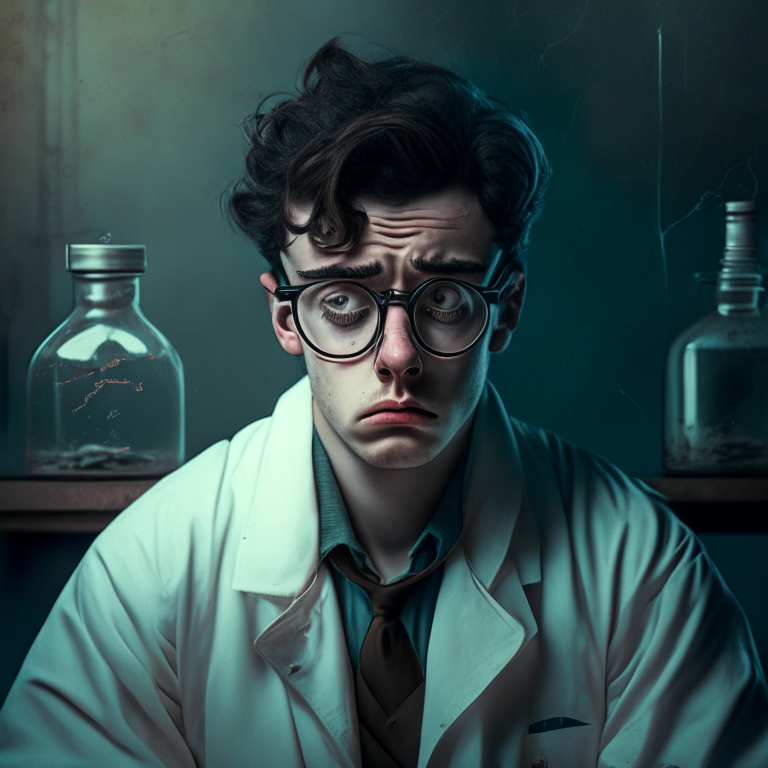 A young scientist , he look worried and tired