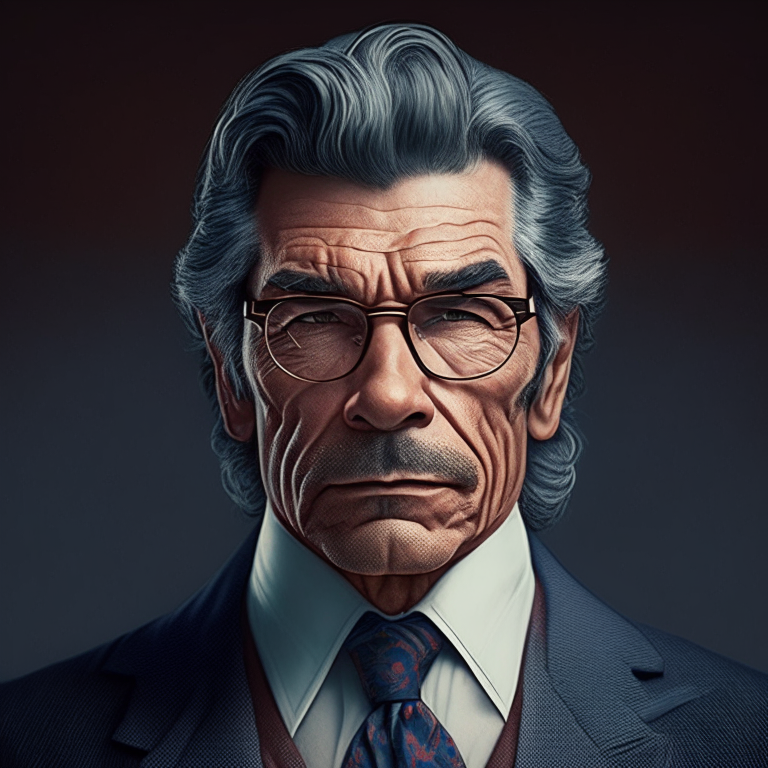 A fifty year old man, he is a lawyer, 80's era, he looks serious  