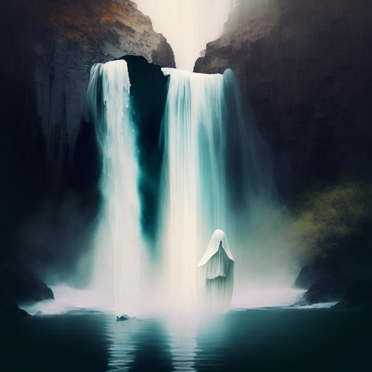 Two ghosts by a waterfall