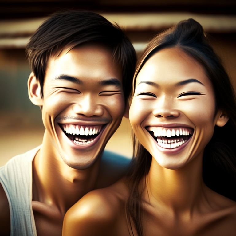 Happy Thai woman smiling with her Westen
 boy friend