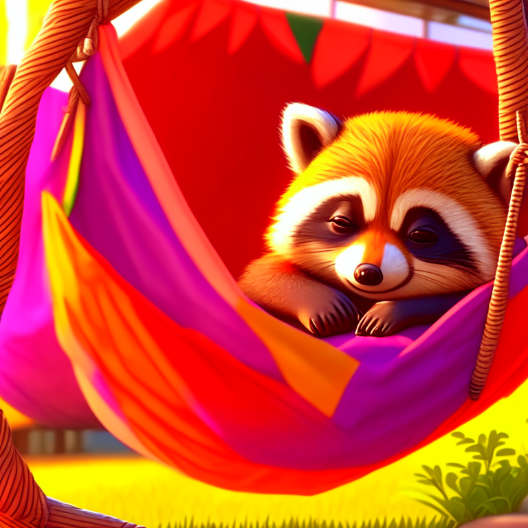 an adorable chibified raccoon relaxing in a hammock, photorealistic, sharp focus, greg rutkowski style, unreal engine, trending on artstation, by awwchang, soft_tigers, Dreamworks, Disney, fantasy art, concept art, dynamic lighting, splash art, triadic colors, photo realism, ultra quality, digital illustration, digital artwork, hyperdetailed digital painting, vibrant colors, unique composition