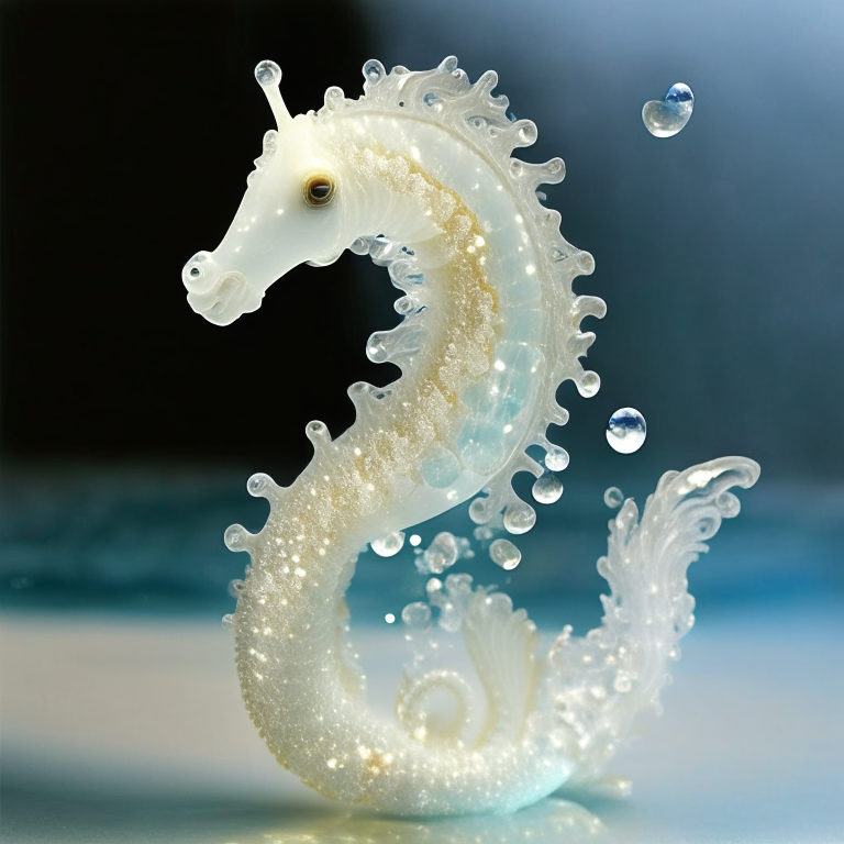  bio, glass  clear  creamy  seahorse. beautiful seahorse. perfect tail.
shine, bio, glass clear   creamy,  seahorse has  sequin and little flowers.
little creamy, shine  seahorse expression love and tender.
bio creamy seahorse swin galactic  water.  complete seahorse.
bio creamy is tender face.

 