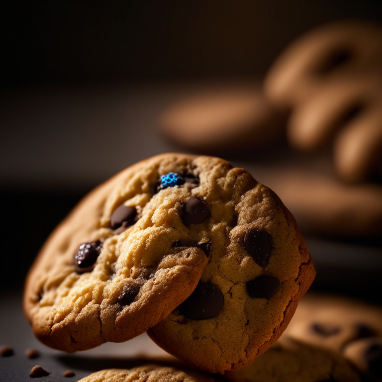 Gluten-free chocolate chip cookies, baked fresh, bright studio lighting, razor-sharp focus, close-up shot