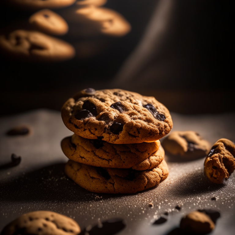 Gluten-free chocolate chip cookies, baked to perfection, overhead softbox lighting, every detail in focus, filling the frame