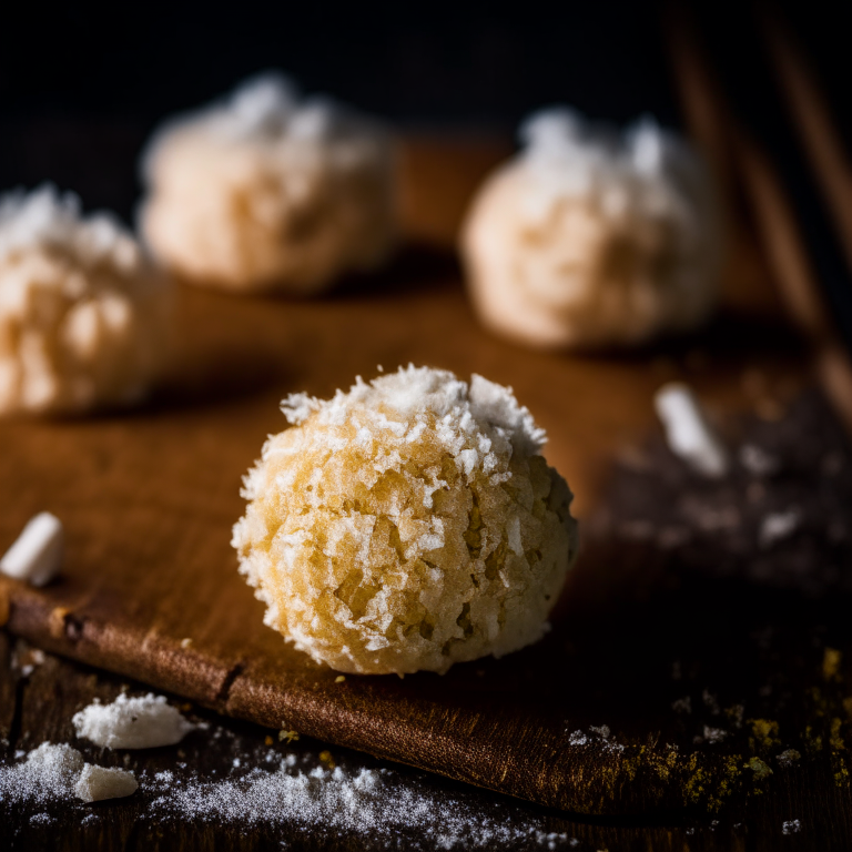 Gluten-free coconut macaroons on a wooden cutting board, lit by softbox studio lights, macro photo with perfect clarity, every coconut flake and crinkle in sharp focus