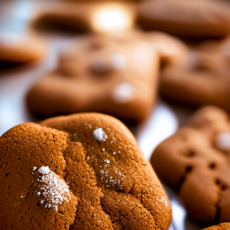 Fresh baked gluten-free gingerbread cookies, lit by bright window light, hyper detailed closeup, razor sharp focus on every nook and cranny, minimizing distractions