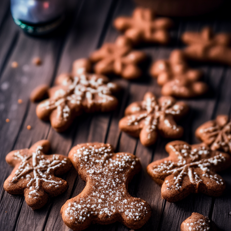 Gluten-free gingerbread cookies on a wooden cutting board, lit by softbox studio lights, macro photo with perfect clarity, every spice and crinkle in sharp focus