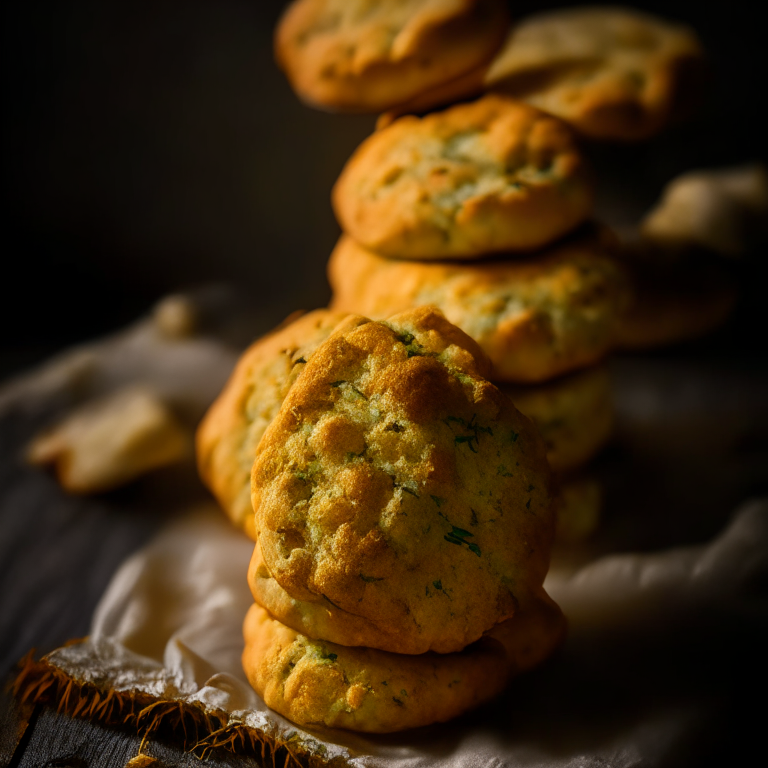 Cheddar herb biscuits (gluten-free), filling the frame, lit by softbox studio lighting, every nook and cranny in hyperfocused razor sharpness