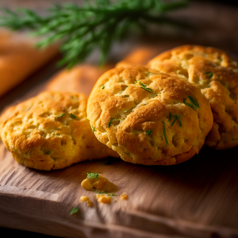 Cheddar herb biscuits (gluten-free) on a wooden cutting board, lit by bright window light, macro photo with perfect clarity, every ridge and dimple in sharp focus