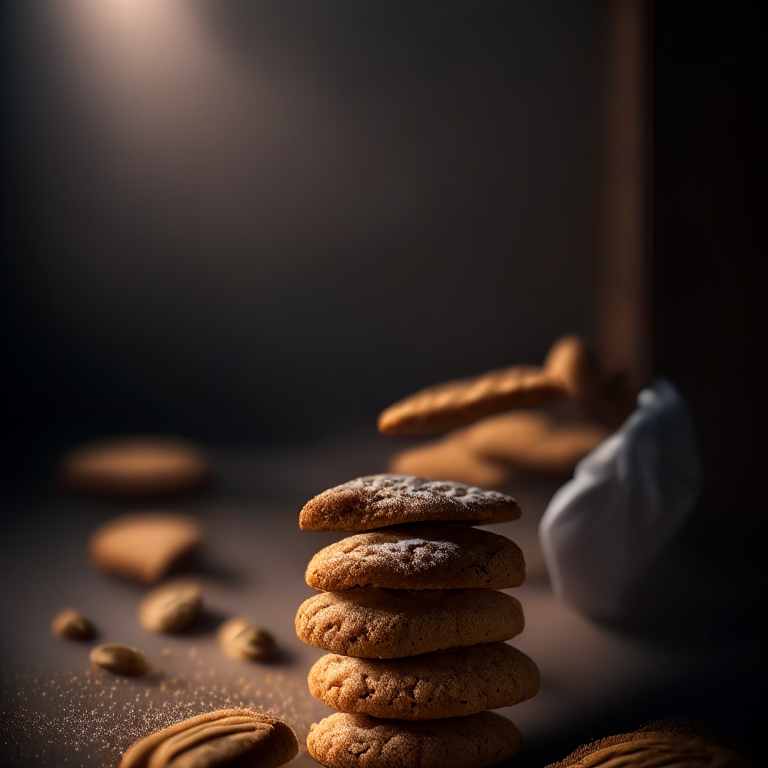 Almond flour biscuits (gluten-free) filling the frame, lit by softbox studio lighting, every nook and cranny in hyperfocused razor sharpness