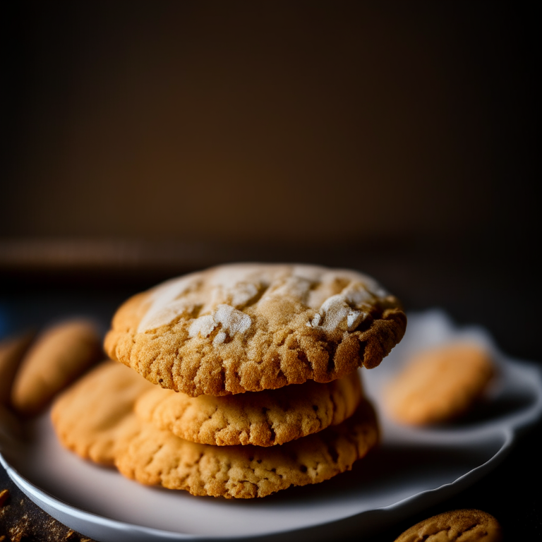 Almond flour biscuits (gluten-free) on a white plate, lit by softbox studio lights, photo has razor-sharp focus on every detail of the biscuits, gluten-free