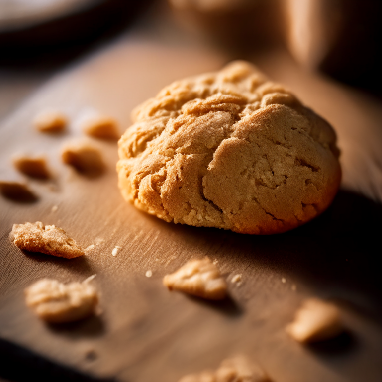 Almond flour biscuits (gluten-free) on a wooden cutting board, lit by bright window light, macro photo with perfect clarity, every ridge and dimple in sharp focus