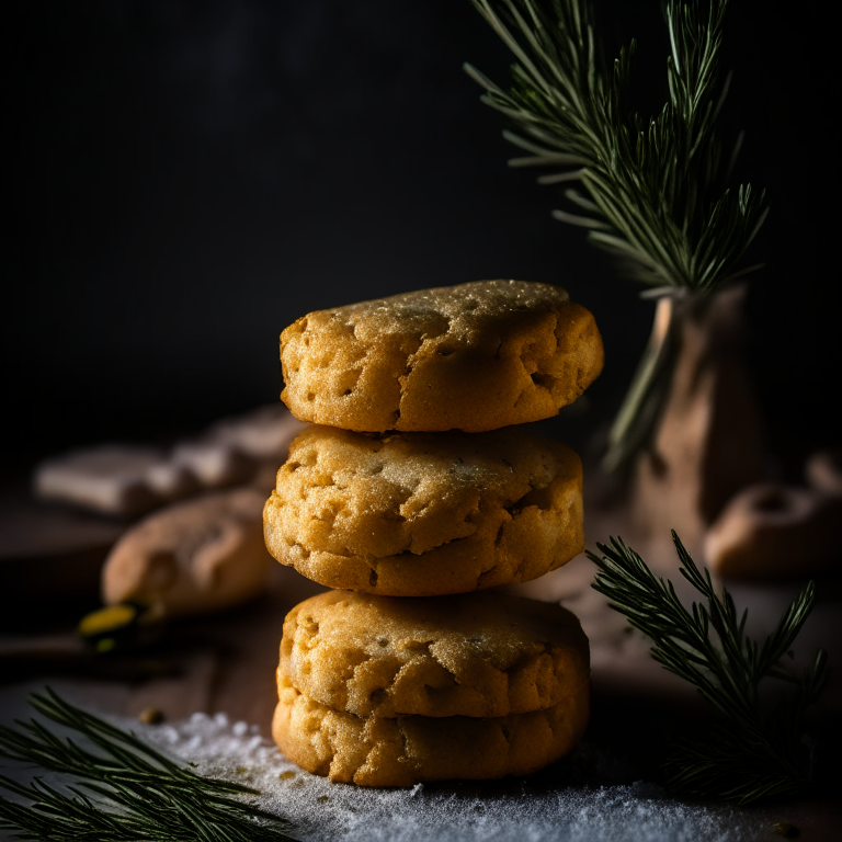 Rosemary parmesan biscuits (gluten-free) filling the frame, lit by softbox studio lighting, every nook and cranny in hyperfocused razor sharpness