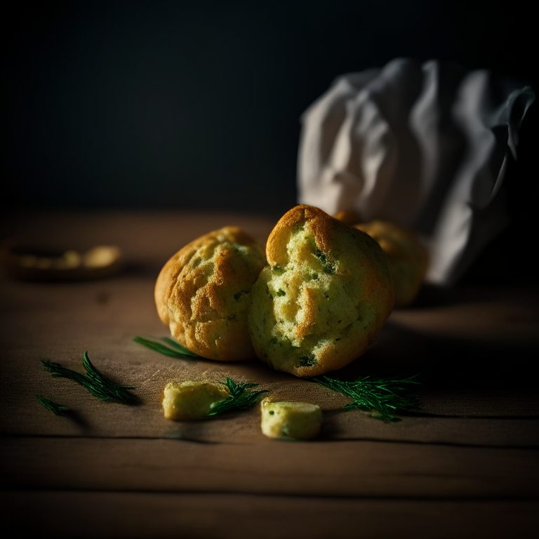 Garlic and chive biscuits (gluten-free) filling the frame, lit by softbox studio lighting, every nook and cranny in hyperfocused razor sharpness