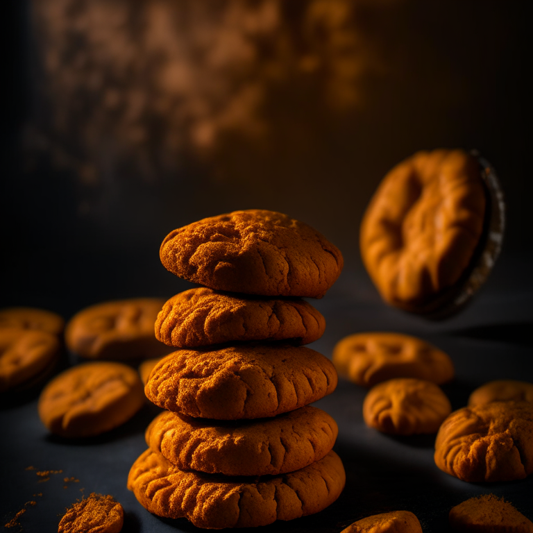 Pumpkin biscuits (gluten-free) filling the frame, lit by softbox studio lighting, every nook and cranny in hyperfocused razor sharpness