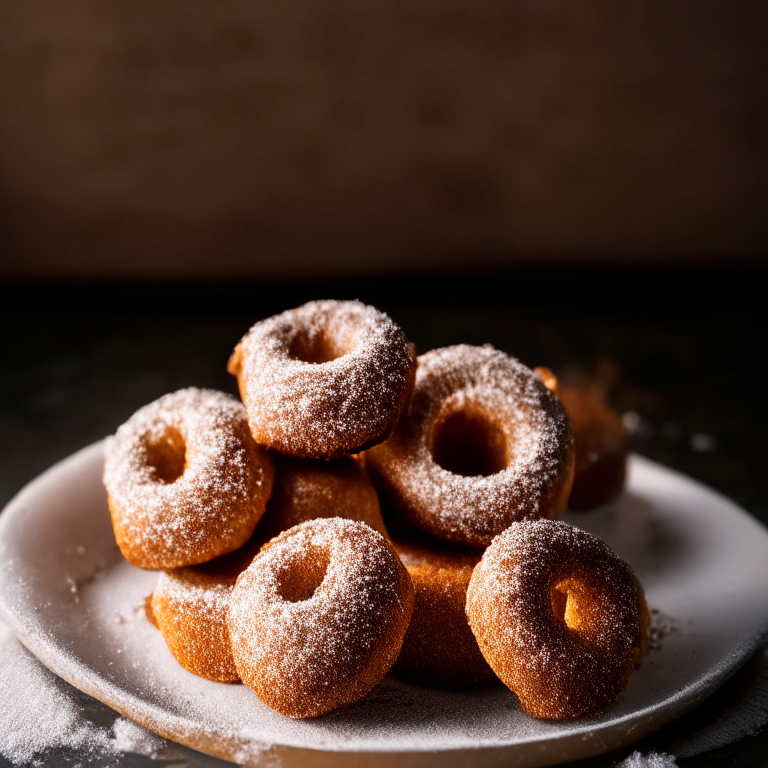 Gluten-free cinnamon sugar doughnuts on a white plate, lit by softbox studio lights, photo has razor-sharp focus on every detail of the doughnuts, gluten-free