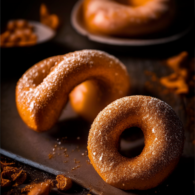 Pumpkin spice doughnuts (gluten-free) filling the frame, lit by softbox studio lighting, every nook and cranny in hyperfocused razor sharpness, gluten-free