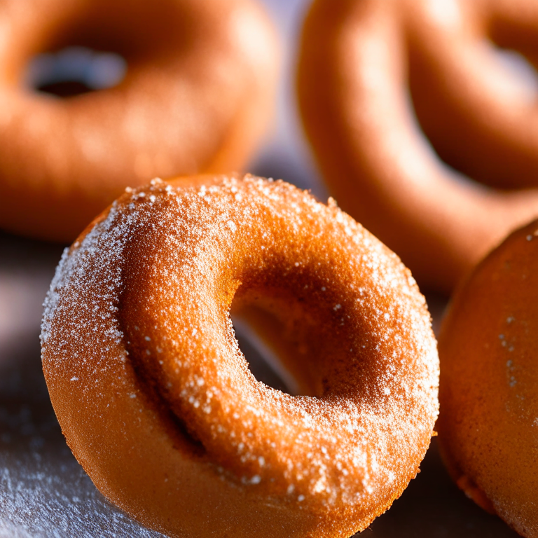 Pumpkin spice doughnuts (gluten-free) lit by natural window light, macro photo with perfect clarity, every ridge and crease in razor-sharp focus