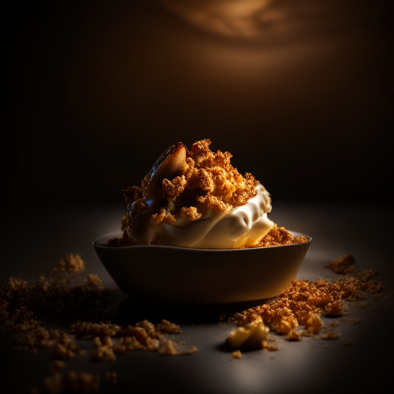 Gluten-free apple crisp filling the frame, lit by softbox studio lighting, every bite in razor-sharp focus, 4k