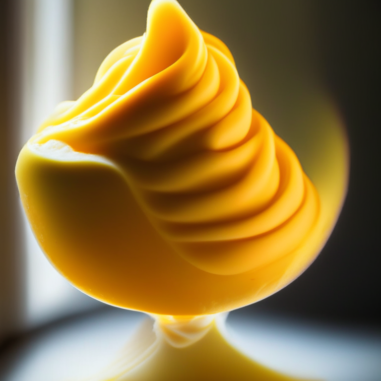 Angled shot of mango sorbet lit by window light, macro photo showcasing swirls of mango in perfect clarity, 16k