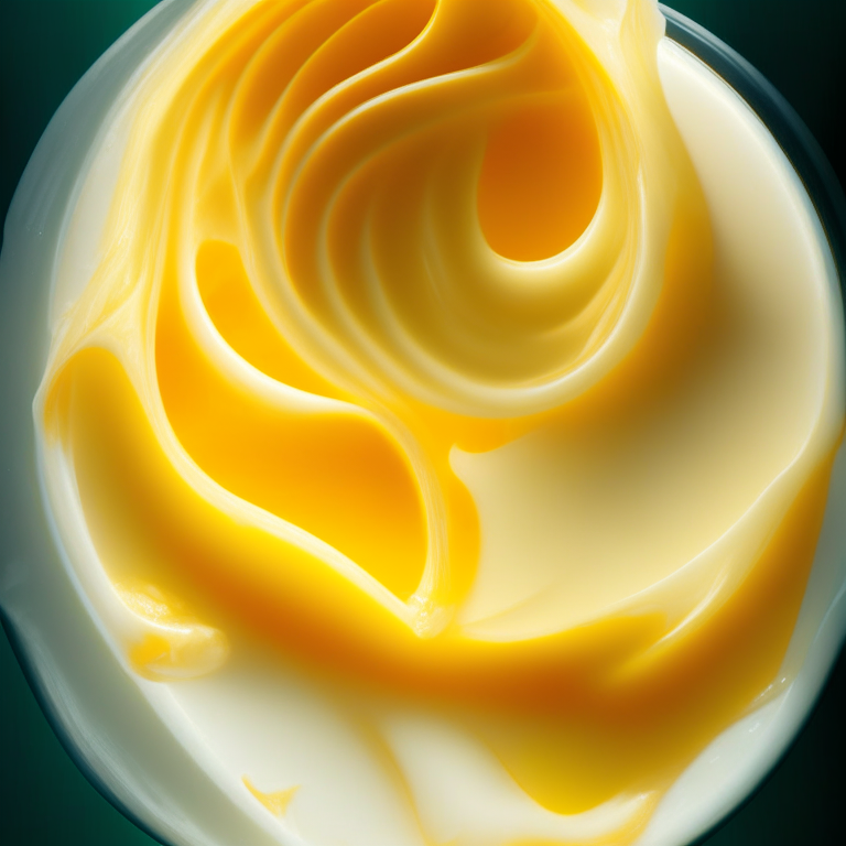 Mango sorbet filling a transparent cup viewed directly from above, lit from the sides, macro photo showcasing swirls and ridges on the sorbet surface in perfect focus, 16k