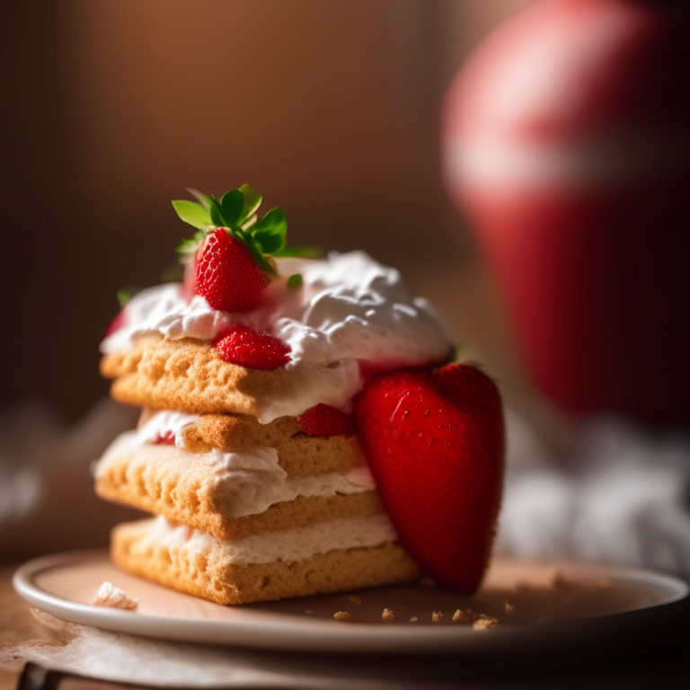 Gluten-free strawberry shortcake filling the frame, lit by natural light from a window, every strawberry and biscuit in perfect focus, 16k