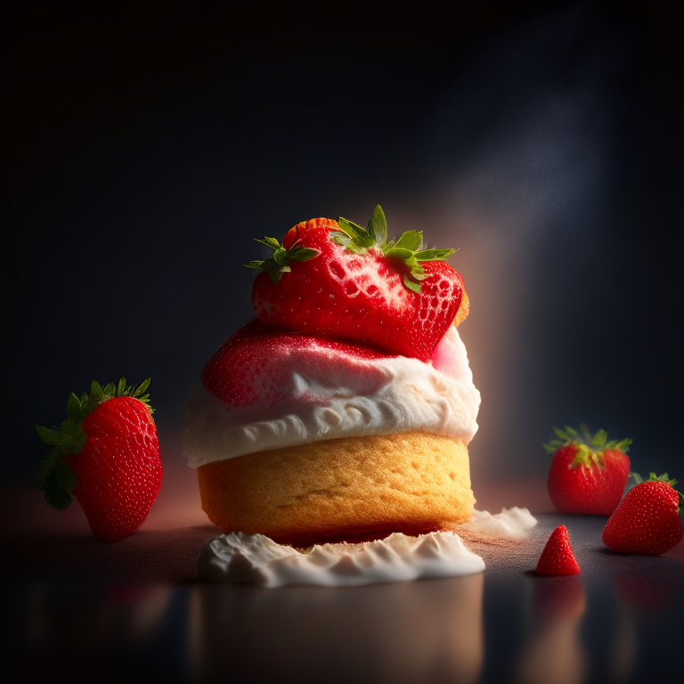 Gluten-free strawberry shortcake filling the frame, lit by softbox studio lighting, every strawberry and biscuit in razor-sharp focus, 8k