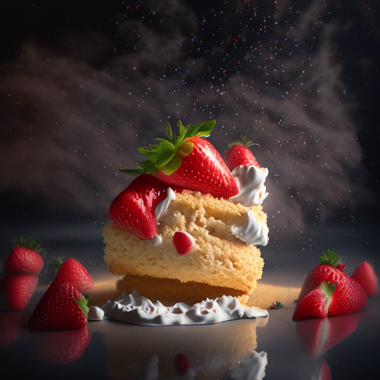 Gluten-free strawberry shortcake filling the frame, lit by softbox studio lighting, every strawberry and biscuit in perfect razor-sharp focus, 8k