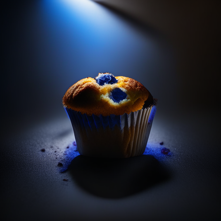 A blueberry muffin filling the frame, lit by softbox studio lighting from above, every nook and cranny in perfect razor-sharp focus, 8k