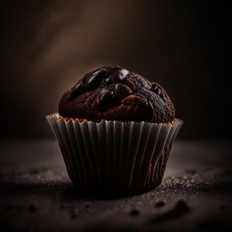 A gluten-free double chocolate chip muffin filling the frame, lit by softbox studio lighting from the side, every crumb and crevice in perfect razor-sharp focus, 8k