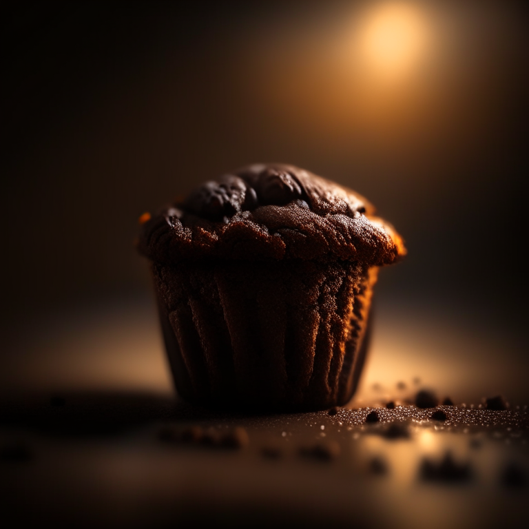 A gluten-free double chocolate chip muffin filling the frame, lit by bright, even lighting from all sides, every part of the muffin in perfect razor-sharp focus showcasing the muffin texture, 8k