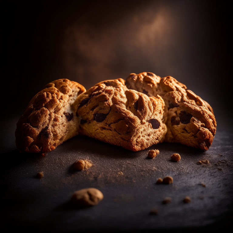 Three gluten-free cinnamon raisin scones filling the frame, baked to perfection, lit by softbox studio lighting, every part of the scones in perfect razor-sharp focus showcasing the ridges, cracks and swirls in perfect detail, 16k