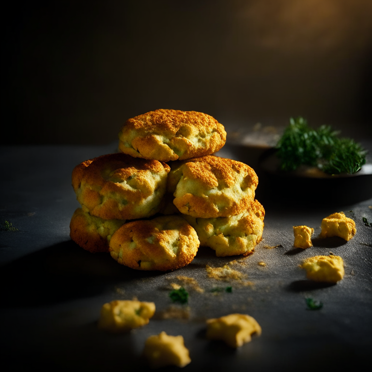 A plate of cheesy herb biscuits filling the frame, baked to perfection and lit by softbox studio lighting from the side, every part of the biscuits in perfect razor-sharp focus showcasing the flaky texture and melted cheese