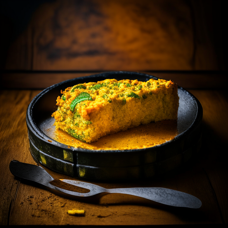 A gluten-free cornbread casserole filling the frame, lit by softbox studio lighting from the side, every part of the casserole in perfect razor-sharp focus showcasing the corn, cheese and jalapenos