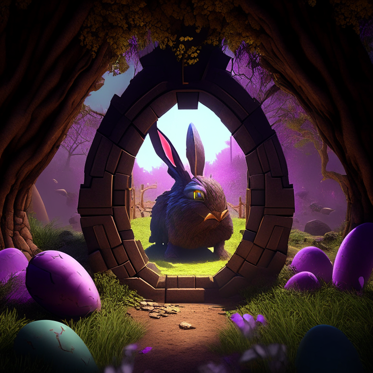 armored nether portal , easter bunny farm egg hunt, 8k, 