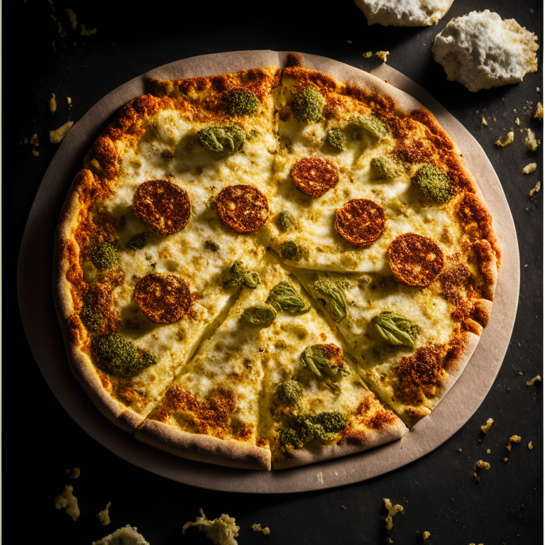 Gluten-free cauliflower pizza crust, filling frame, razor-sharp focus, studio lighting, well-lit, focused on food