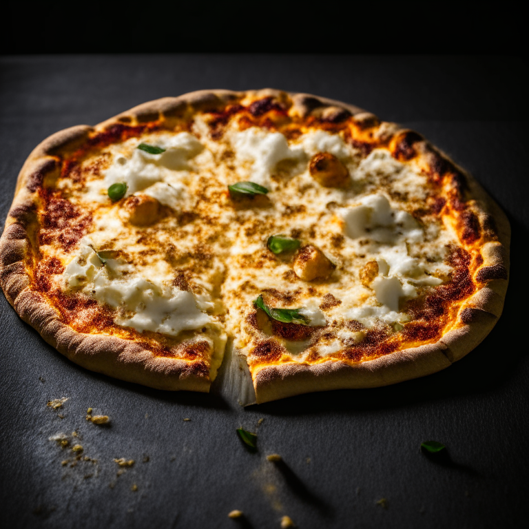 Gluten-free cauliflower pizza crust, alternate angle, filling frame, razor-sharp focus, studio lighting, well-lit, focused on food