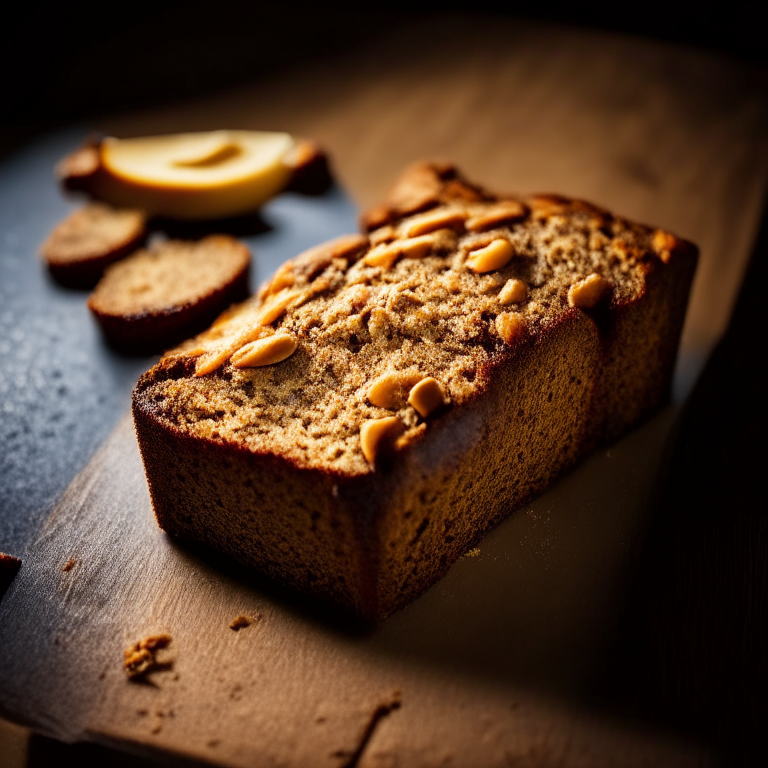 Gluten-free banana bread, top-down view, filling frame, razor-sharp focus, bright studio lighting, well-lit, focused on food