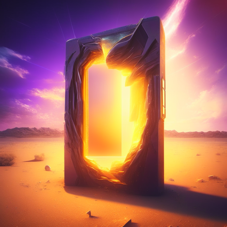 rectangular nether portal, sleak, futuristic,cyber, 8k, sunny windy, cellphone style

