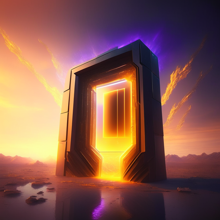 rectangular nether portal, sleek, futuristic,cyber market, 8k, sunny windy,
