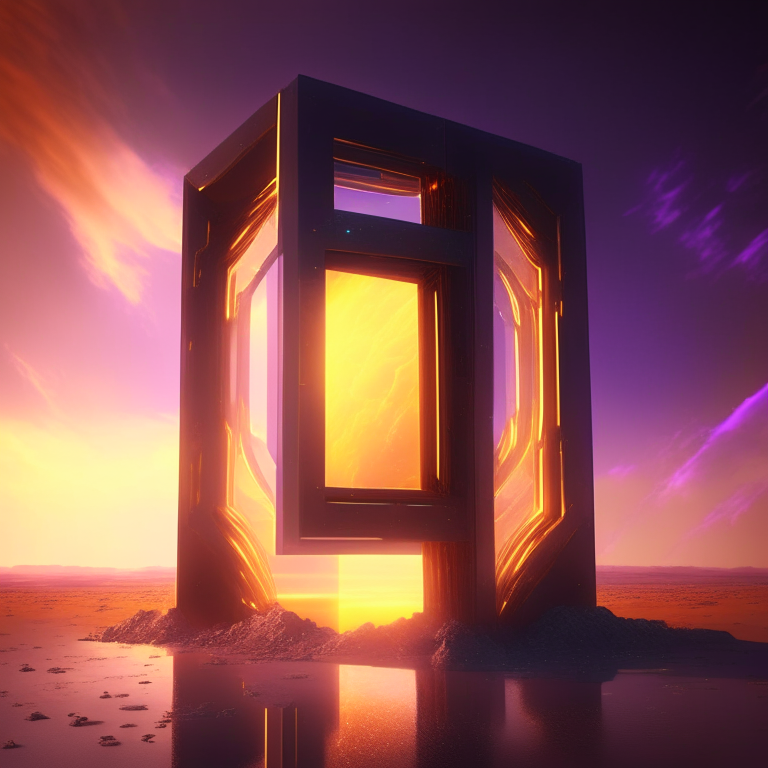 rectangular nether portal, sleek, futuristic,cyber market, 8k, sunny windy,
