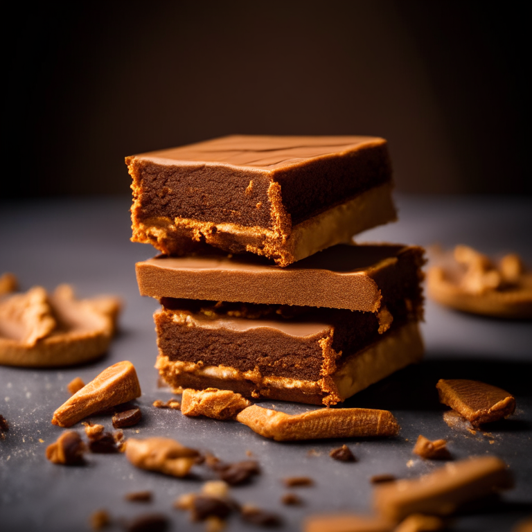 Gluten-free chocolate peanut butter bars, filling frame, razor-sharp focus, bright studio lighting, well-lit, focused on food