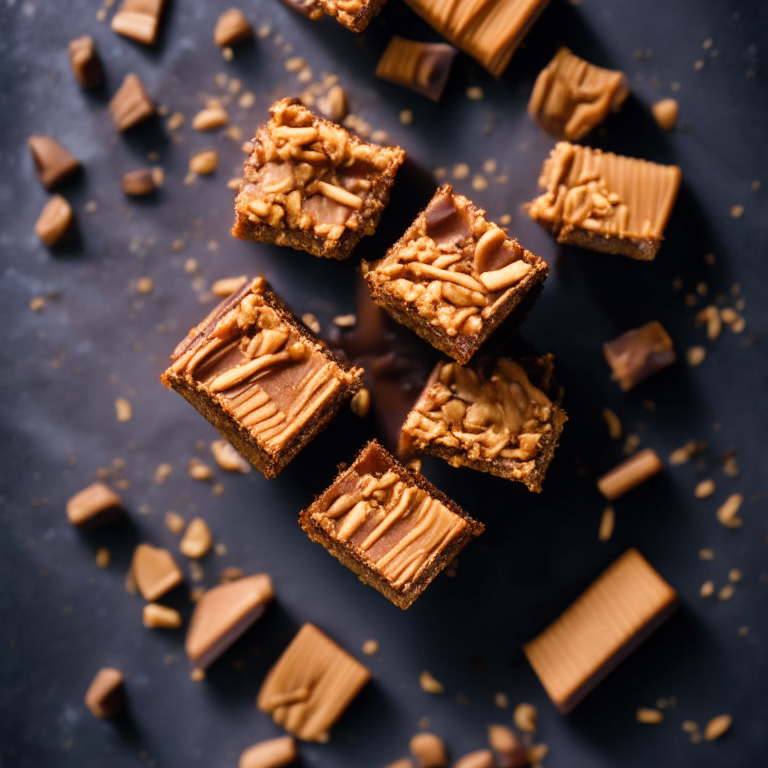 Gluten-free chocolate peanut butter bars, top-down view, filling frame, razor-sharp focus, bright studio lighting, well-lit, focused on food