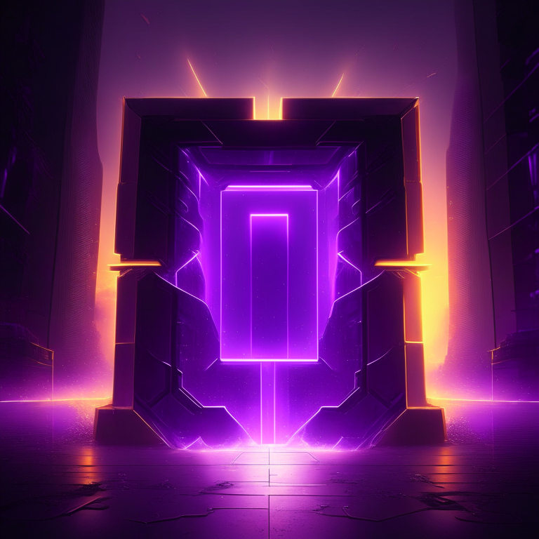 rectangular nether portal, sleek, downtown futuristic, cyber market, 8k, sunny windy, purple glow
