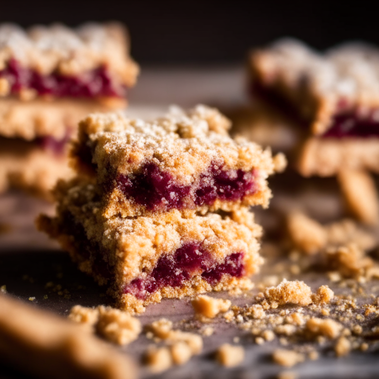 Gluten-free raspberry crumble bars, alternate angle, filling frame, razor-sharp focus, bright studio lighting, well-lit, focused on food