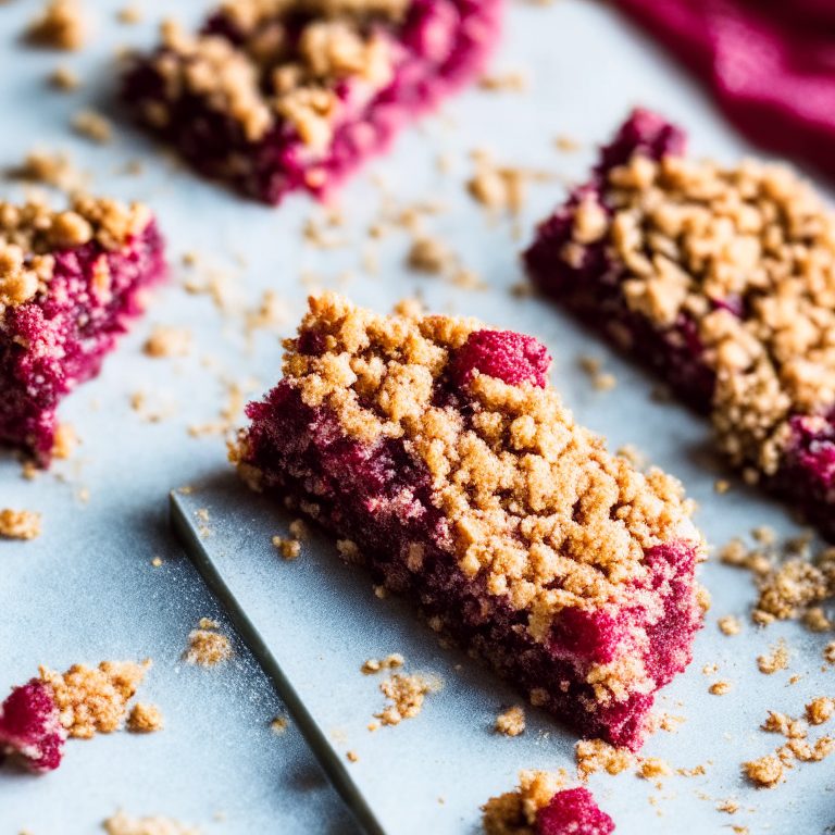 Gluten-free raspberry crumble bars, top-down view, filling frame, razor-sharp focus, bright studio lighting, well-lit, focused on food