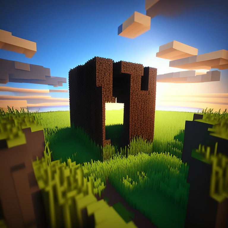 minecraft grass and sky, nether portal, lumber jack, 8k